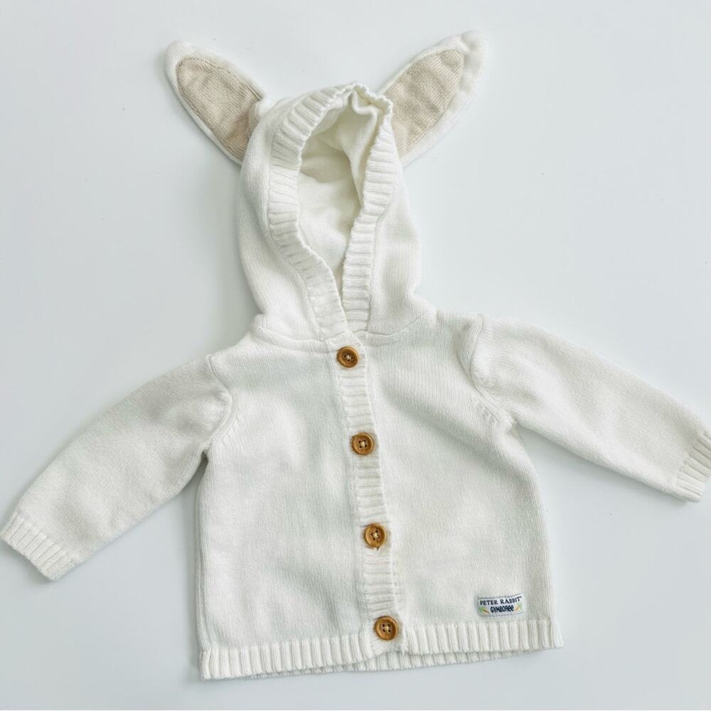 Gymboree Baby Peter Rabbit hooded ears white sweater cardigan